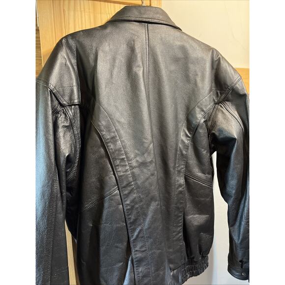 Intro Men’s Bomber Leather Jacket Size XL Y2K Vintage Black Long Sleeve Full Zip - Picture 8 of 10